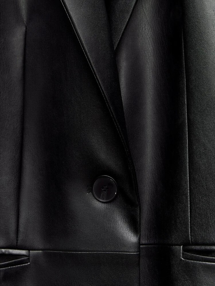 come4buy.com-Dressy Jackets kwa Wanawake Black Faux Leather Coat