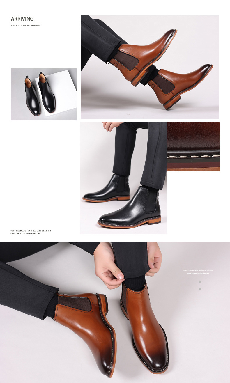 come4buy.com-Genuine Leather Brown Men Chelsea Boots