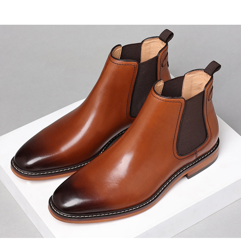 come4buy.com-Оригинални кожни кафеави машки чизми Челзи