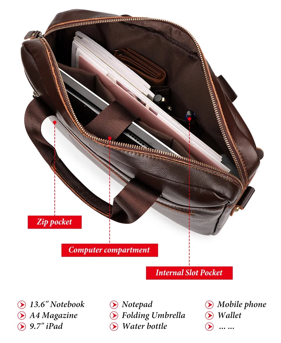 come4buy.com-Men Briefcases Laptop Bags Black Cow Leather Handbag