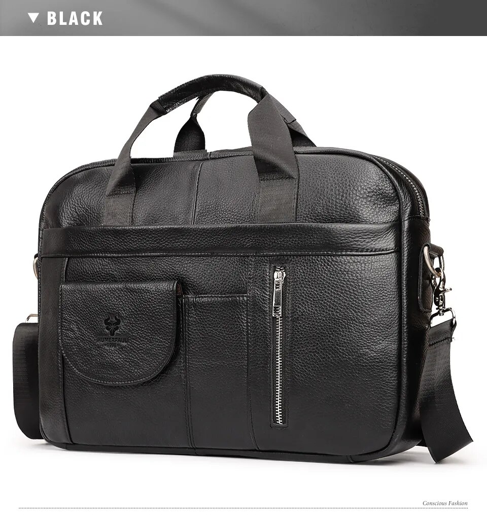 come4buy.com-Men Briefcases Laptop Bags Black Cow Leather Handbag