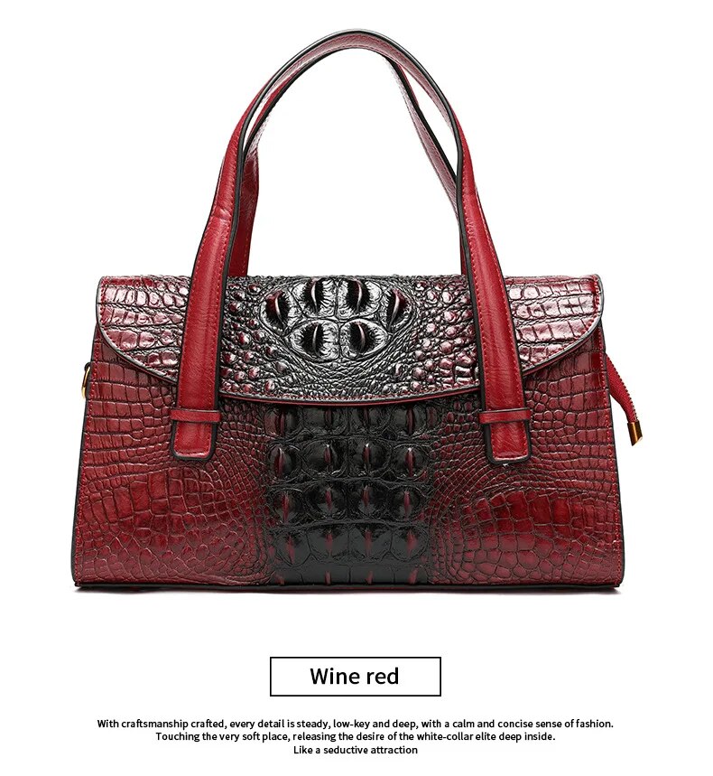 come4buy.com-Red Leather Shoulder Bag For Women Alligator Tote Bags