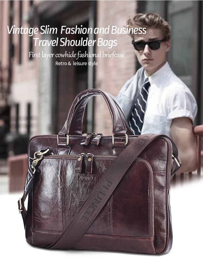 come4buy.com-Men's Briefcase Cowhide 14 inches Laptop Handbags