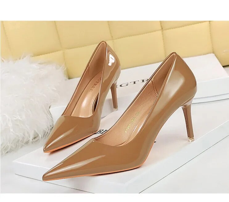 come4buy.com-Pympiau Merched Stiletto Heels Lady Shoes Patent Leather