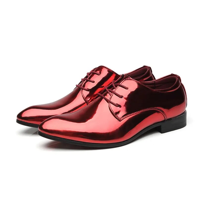 come4buy.com-Men's Fashion Shiny Faux Leather Party Shoes Oxfords Flats