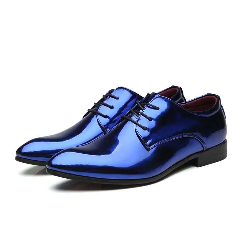 come4buy.com-Zapatos de festa de coiro sintético brillante de moda masculina Oxfords Planos