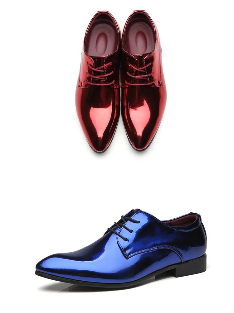 come4buy.com-Zapatos de fiesta de cuero sintético brillante a la moda para hombre Oxfords Flats