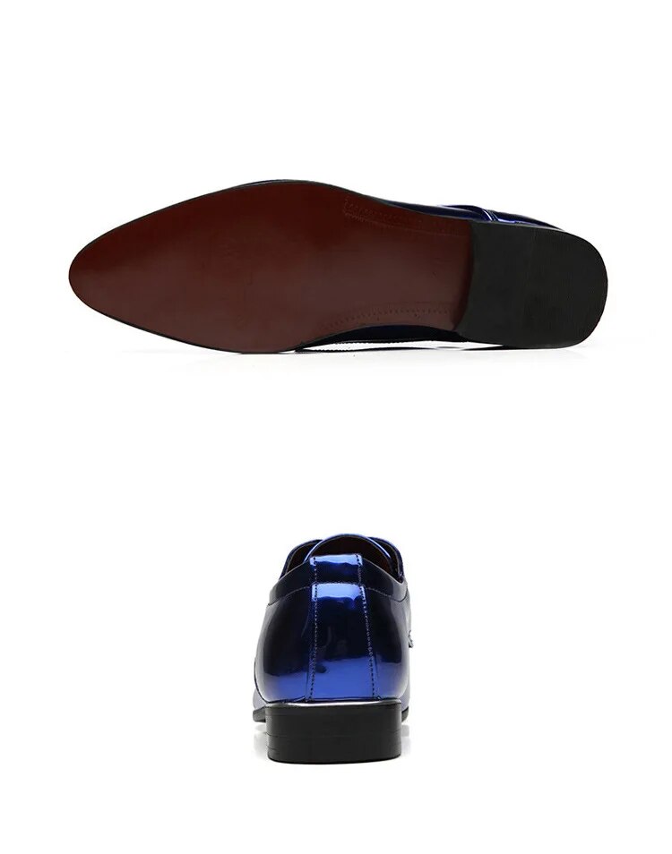 come4buy.com-Zapatos de festa de coiro sintético brillante de moda masculina Oxfords Planos