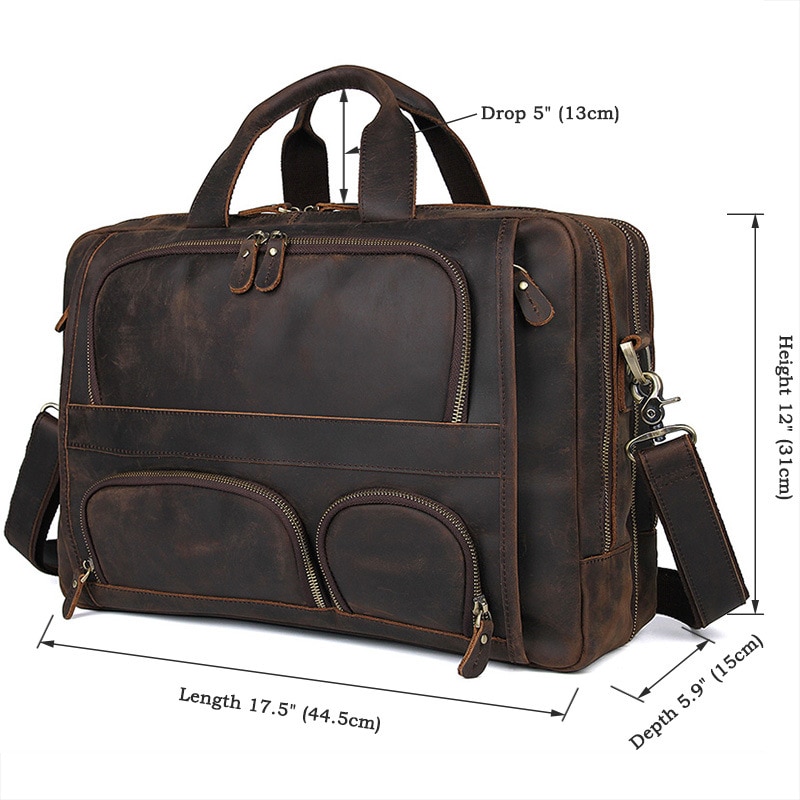 come4buy.com- Leather Travel Briefcase 17inch Laptop Business Man Bag