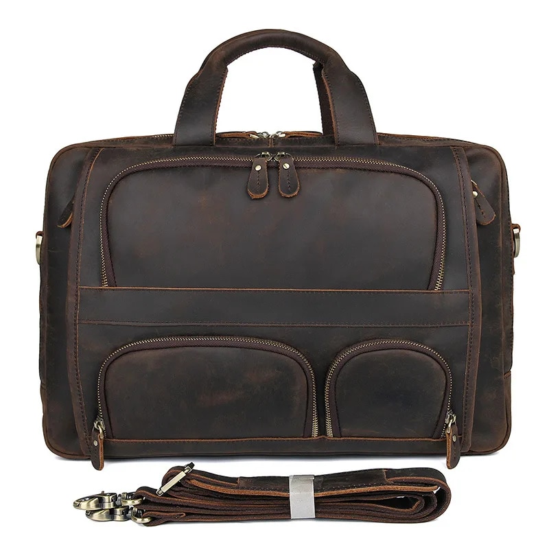 come4buy.com- Шкіряний дорожній портфель 17 дюймів для ноутбука. Ділова чоловіча сумка
