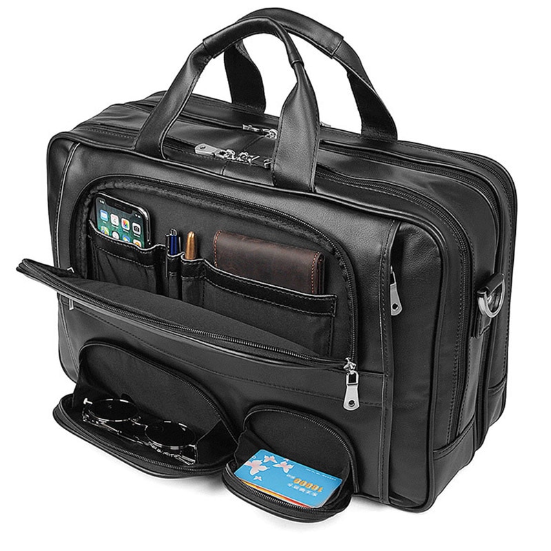 come4buy.com- Kožená cestovná aktovka 17-palcová obchodná taška na laptop