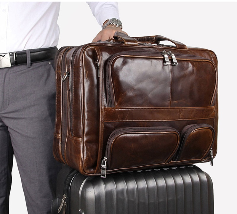 come4buy.com- Leather Travel Briefcase 17inch Laptop Business Man Bag