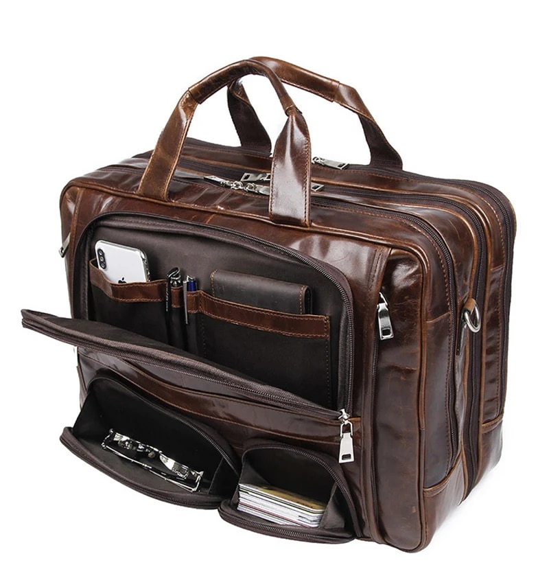 come4buy.com - Mallette de voyage en cuir pour ordinateur portable 17 pouces, sac pour homme d'affaires