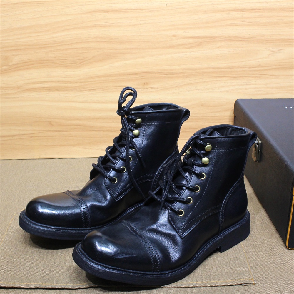 come4buy.com-Botas de inverno para calçados externos de couro de bezerro macio preto marrom
