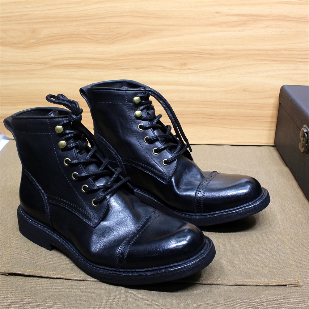come4buy.com-Black Brown Soft Calfskin Outdoor Shoes Wanter Stiwwelen