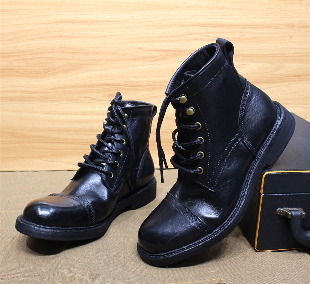 come4buy.com-Chaussures d'extérieur en cuir de veau souple marron noir, bottes d'hiver