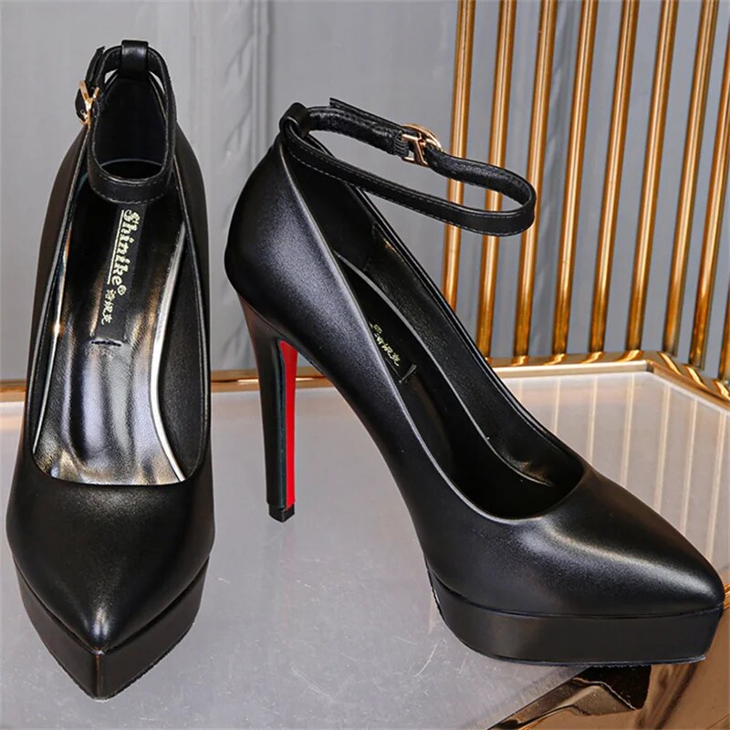 come4buy.com-Black Pointed Toe Cross Buckle Strap Dance Shoes