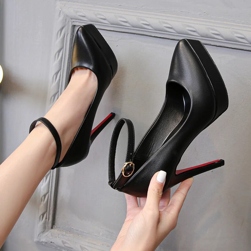 come4buy.com-Black Pointed Toe Cross Buckle Strap Dance Shoes