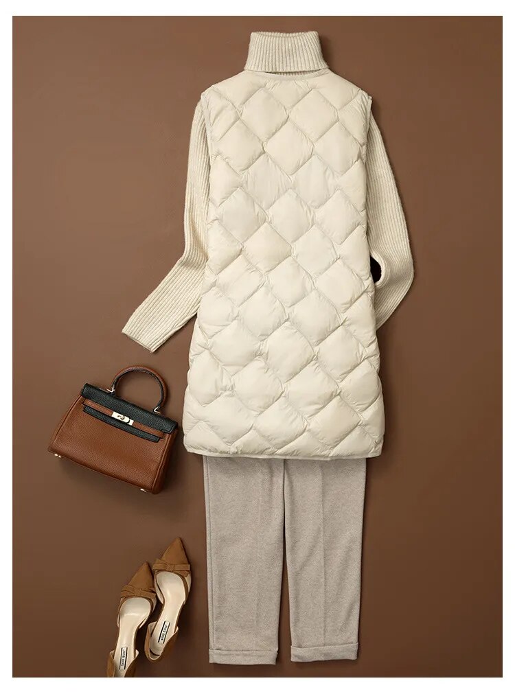 come4buy.com-Elegants armilles ultralleugeres per a dona amb un 90% de plomall blanc