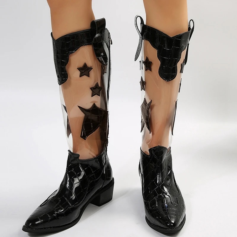 come4buy.com-Стилски и тренди проѕирни женски чизми до колена