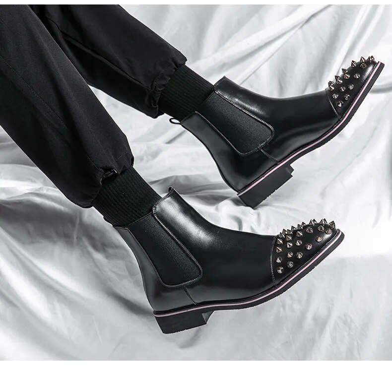 come4buy.com-Stylish and Non-Slip Black Chelsea Boots with Rivet Accents for Men