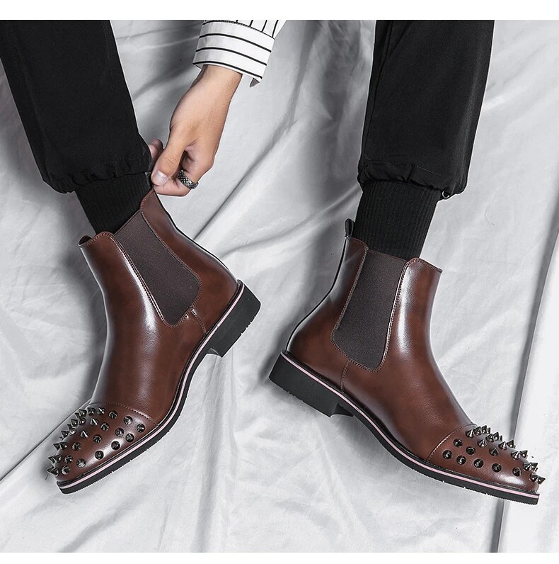 come4buy.com-Stylish and Non-Slip Black Chelsea Boots with Rivet Accents for Men