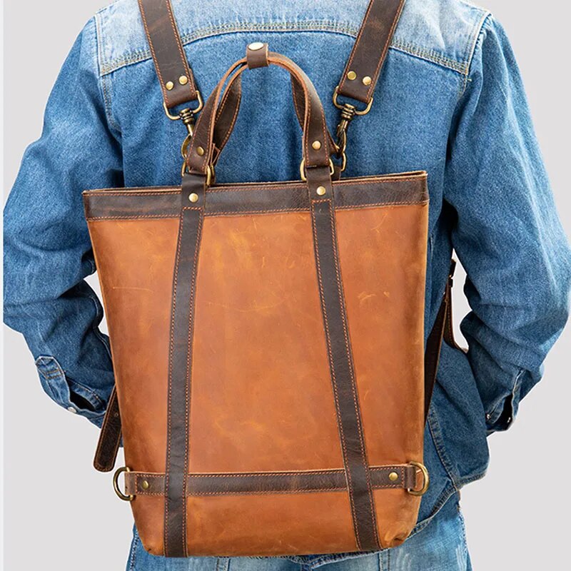 come4buy.com-Men's Genuine Leather Backpack Fit 15 inch PC Daypack