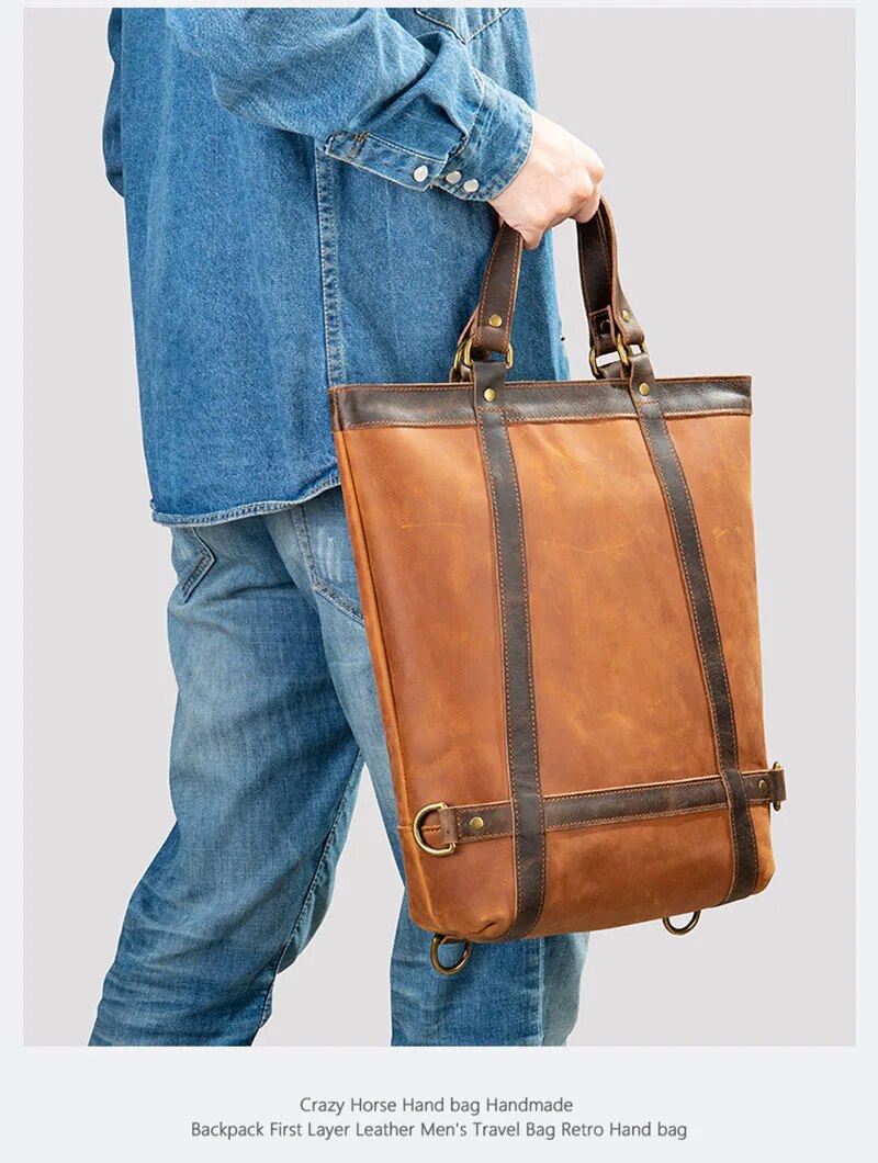 come4buy.com-Genuine Leather Bag pou Gason an Fit 15 pous PC Daypack