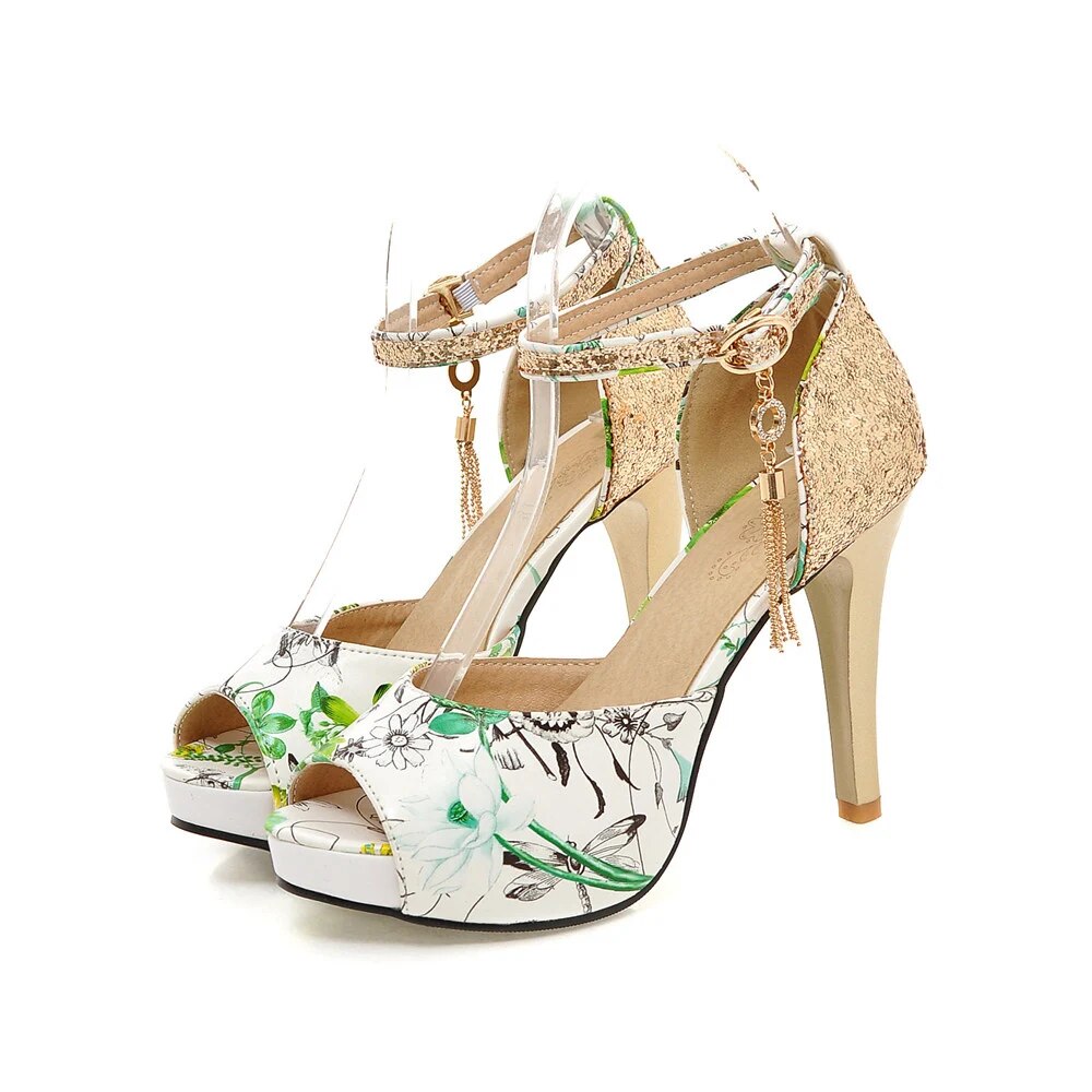 come4buy.com-Women's Summer Flower Print Platform Sandals Heels