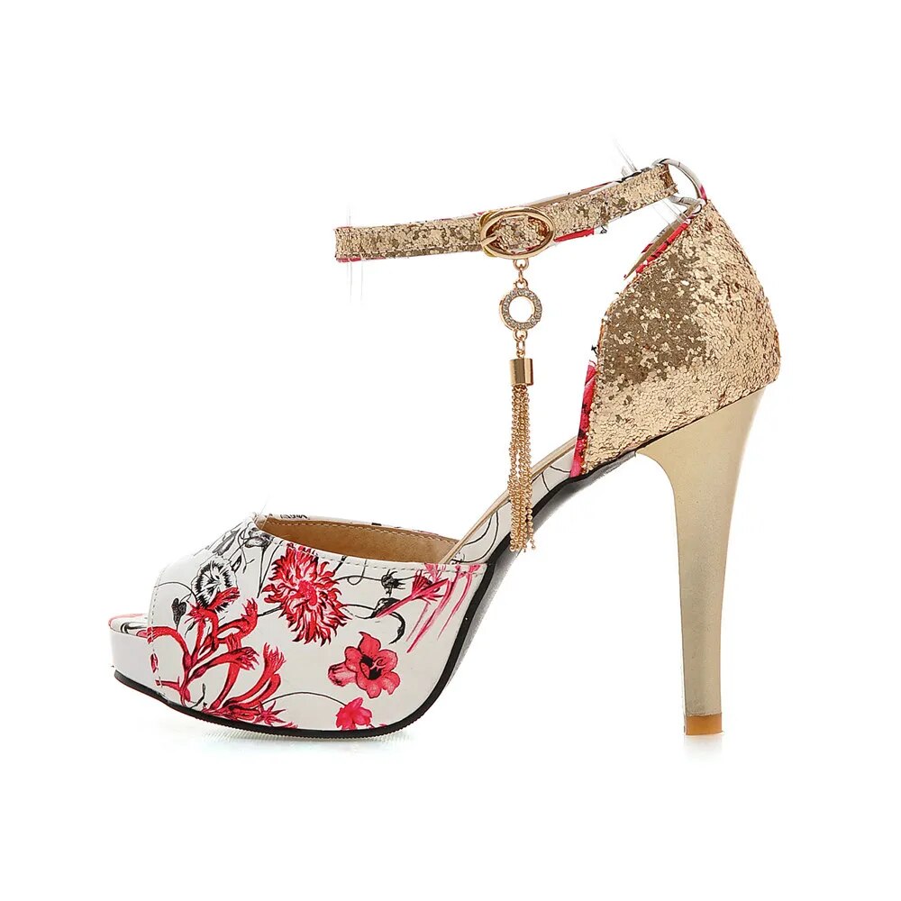 come4buy.com-Women's Summer Flower Print Platform Sandals Heels