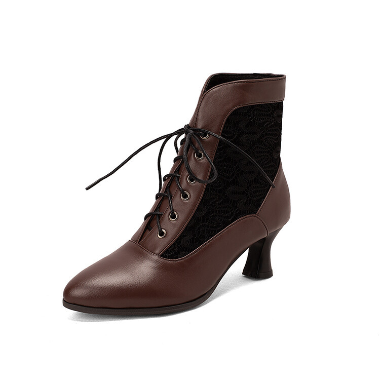 come4buy.com-Dámské viktoriánské kotníkové boty Kožené krajkové moderní boty