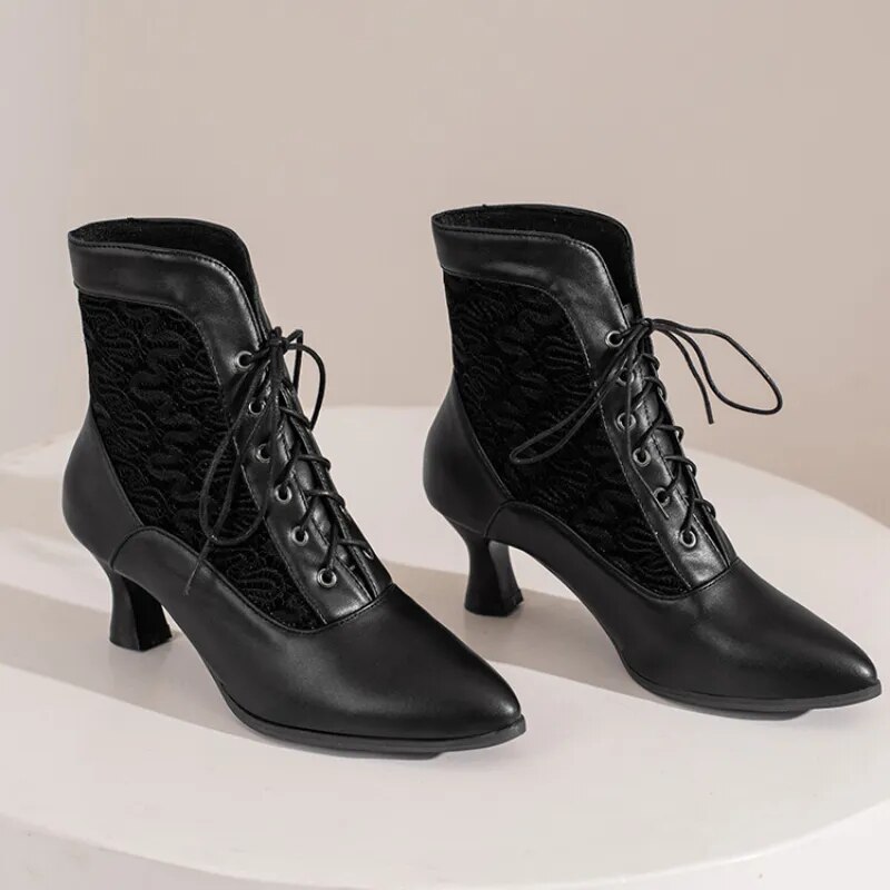 Come4buy.com-أحذية الكاحل الفيكتورية النسائية المصنوعة من الجلد والدانتيل الحديثة