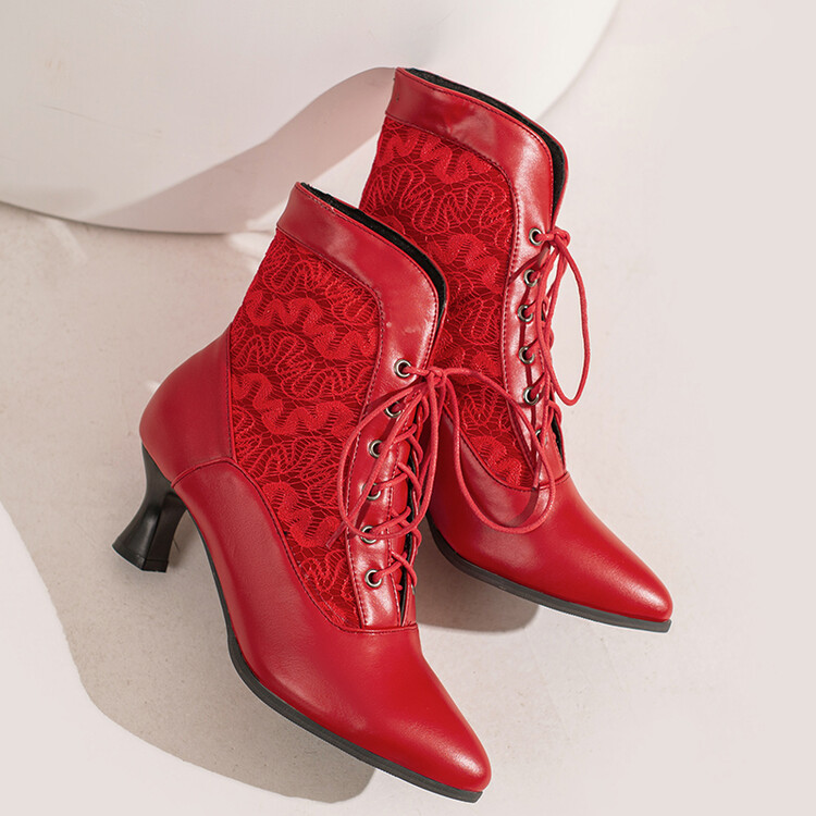 come4buy.com-Женски викторијански чизми до глужд Кожени модерни чизми со чипка