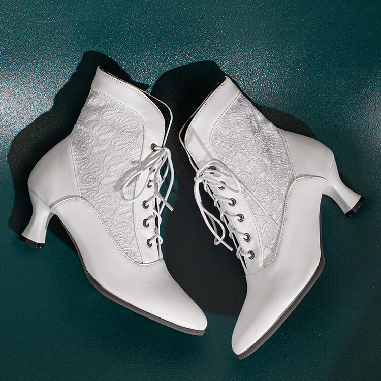 come4buy.com-Γυναικείες βικτοριανές μπότες δερμάτινες μοντέρνες μπότες με δαντέλα