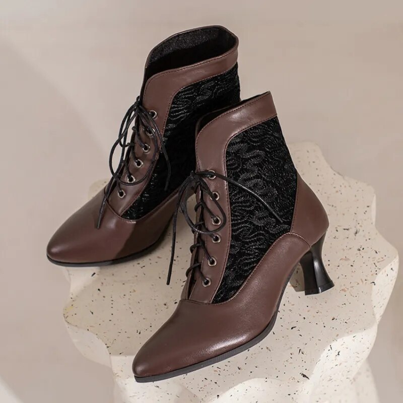 come4buy.com-女士维多利亚短靴皮革蕾丝现代靴子