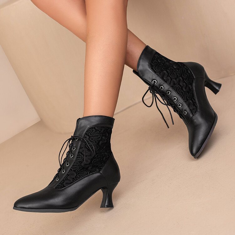come4buy.com-Wanita Victorian Ankle Boots Kulit Lace Boots Modern