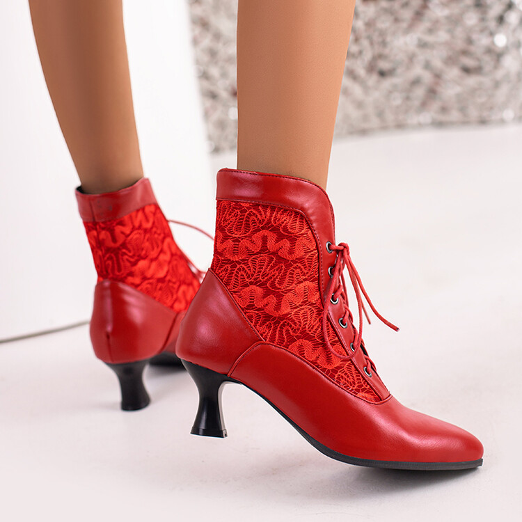 come4buy.com-Эмэгтэйчүүдийн Викторийн шагай гутал арьсан нэхсэн тортой орчин үеийн гутал