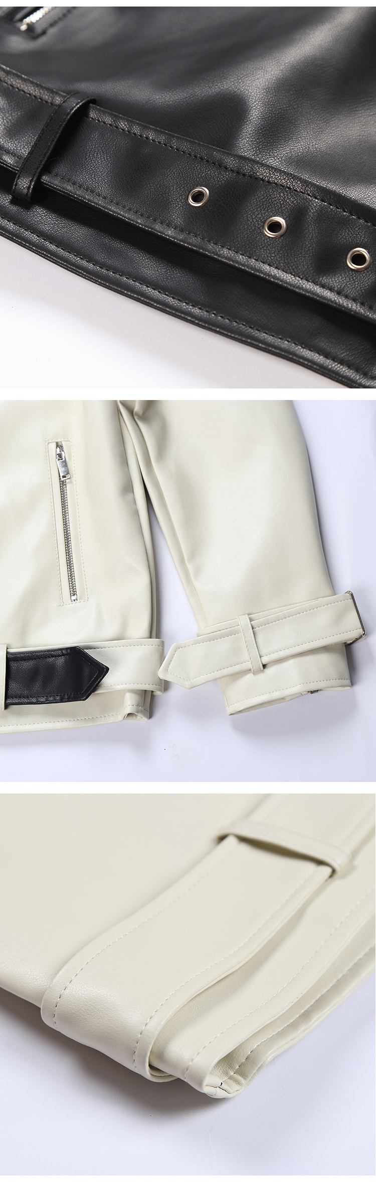 come4buy.com-Fashion Moto Biker Faux Soft Leather Jacket with Belt