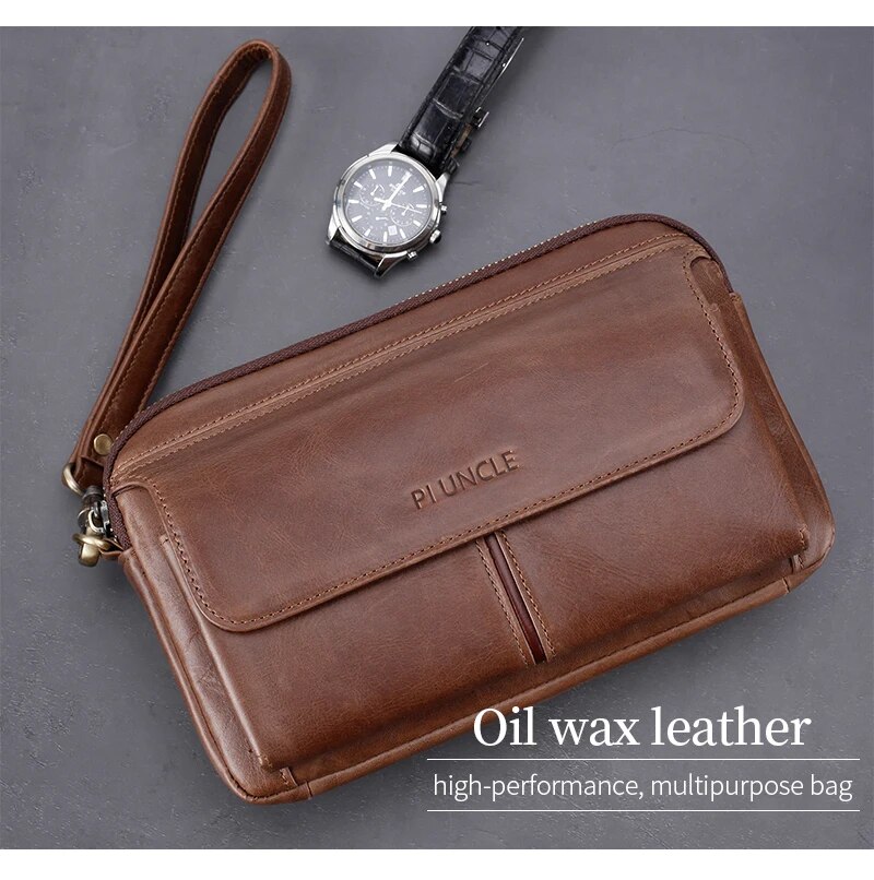 come4buy.com-Genuine Leather Men's Long Wallet Cowhide Handle Bags