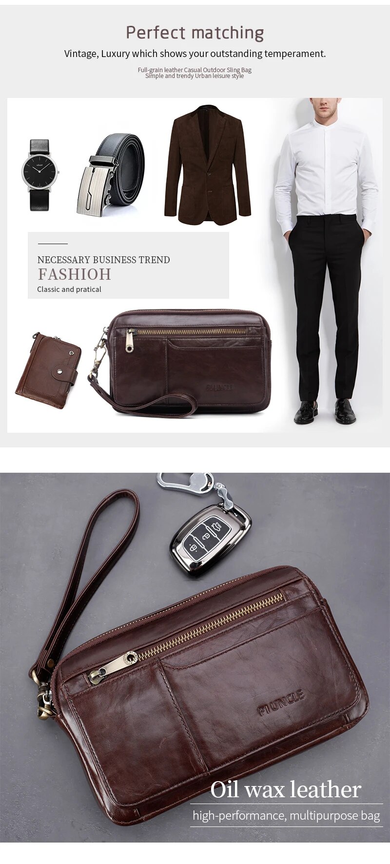 come4buy.com-Genuine Leather Male Office Hand Bag Mobile Phone Pouch