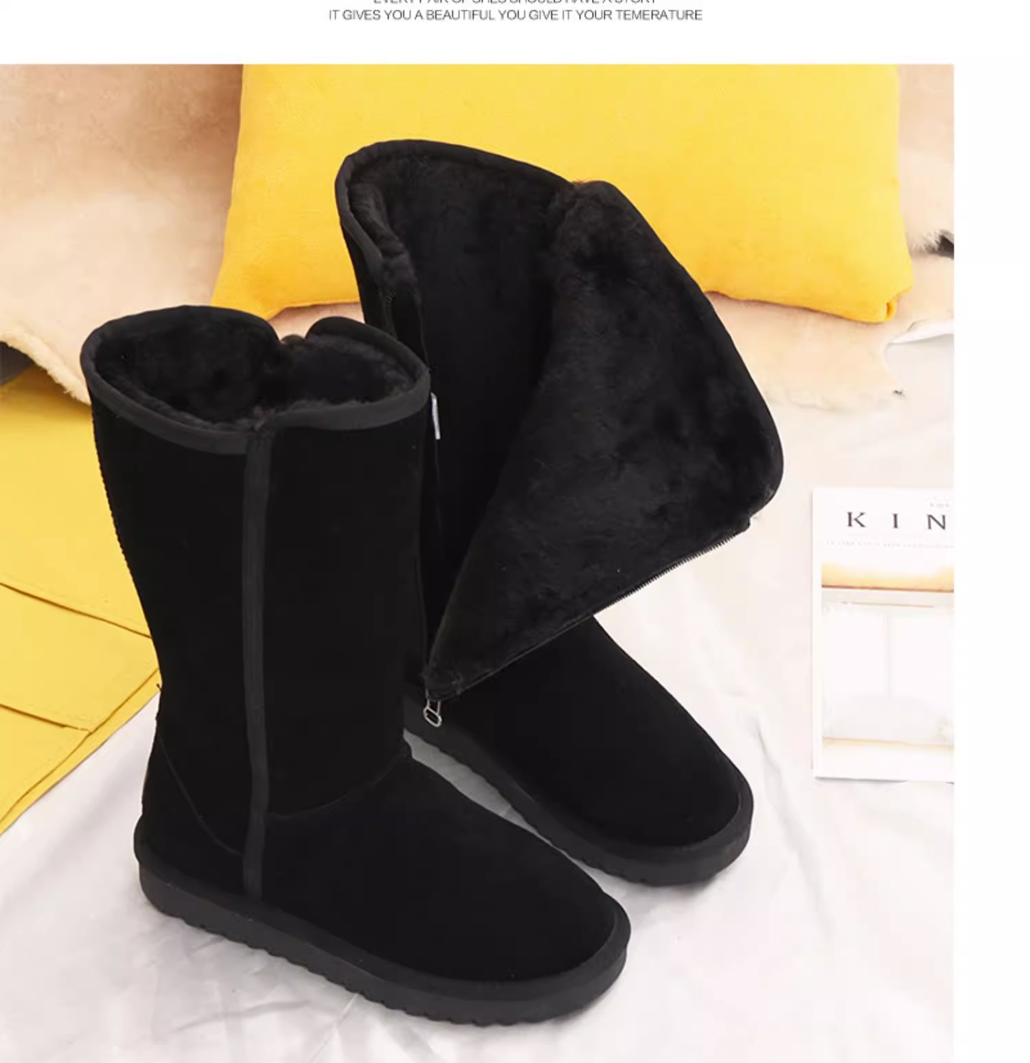 come4buy.com-Women's Snow Boots Suede Leather Concise Zipper Boots