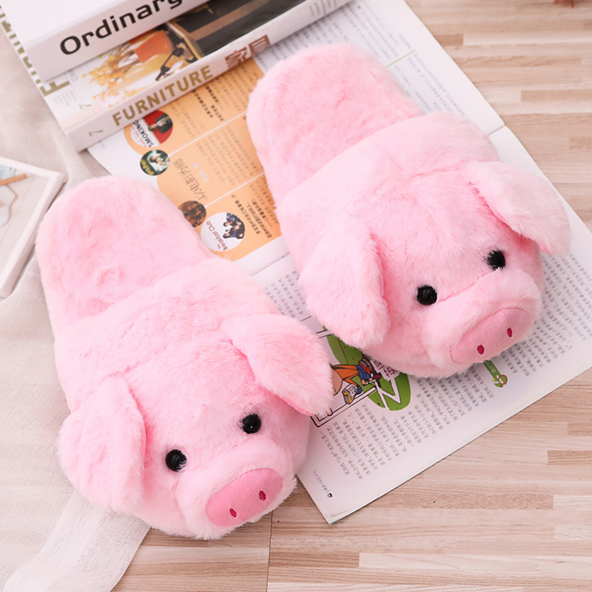 come4buy.com-Cute Pink Pig Plush Women Slippers