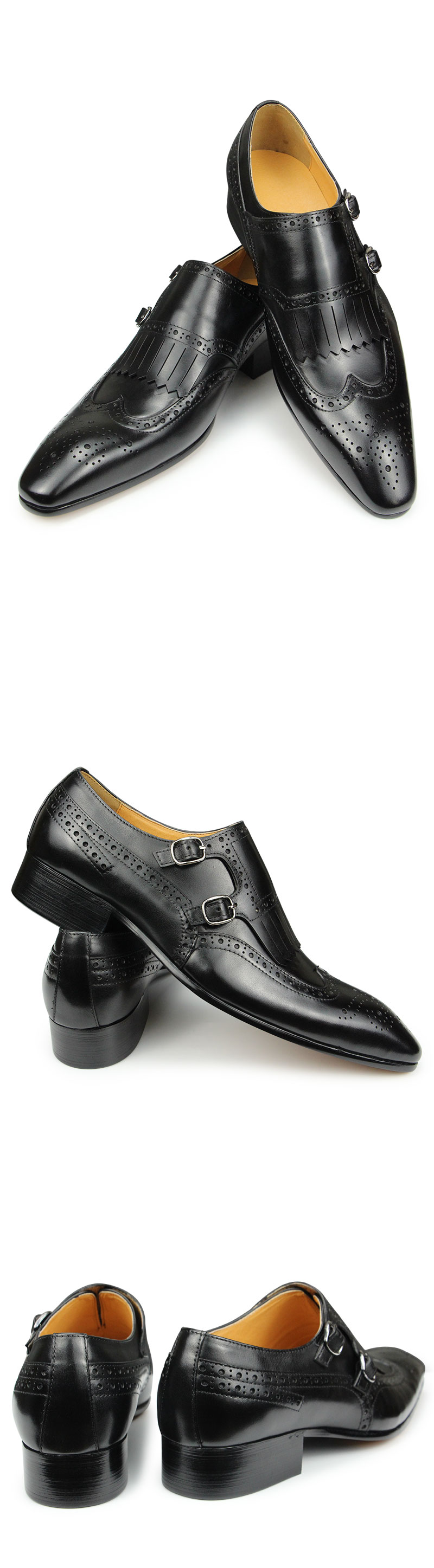 come4buy.com-Տղամարդու շքեղ սև կաշվից հարսանեկան կոշիկ