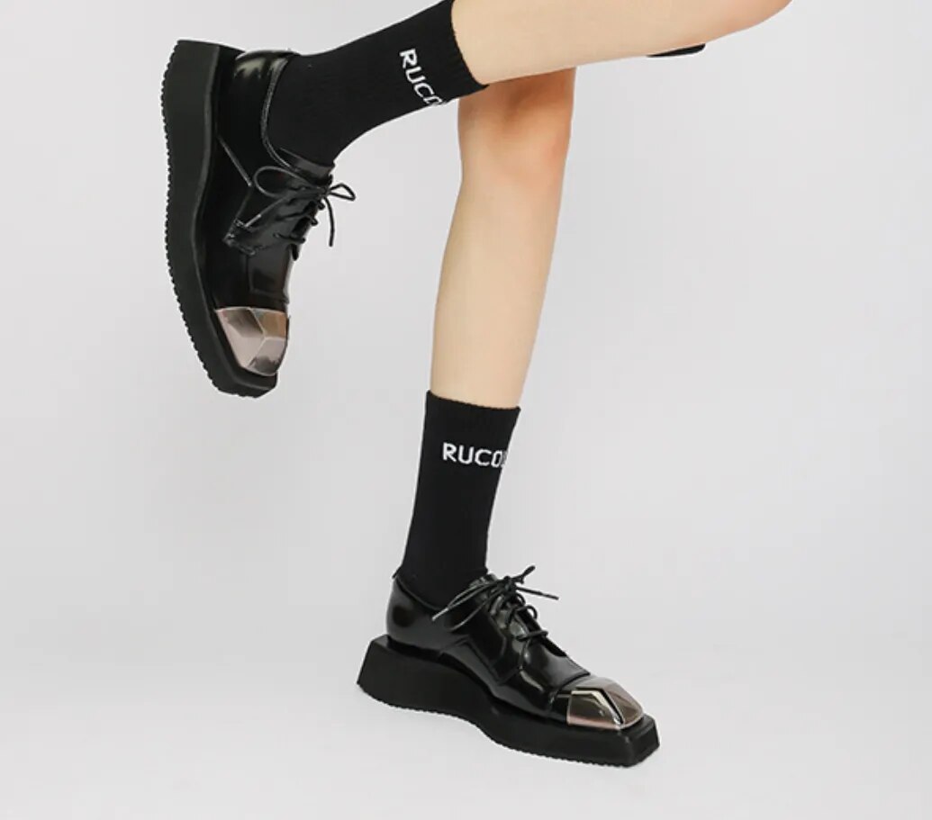 come4buy.com-Mocasines negros Zapatos de cuña con plataforma gótica punk genial