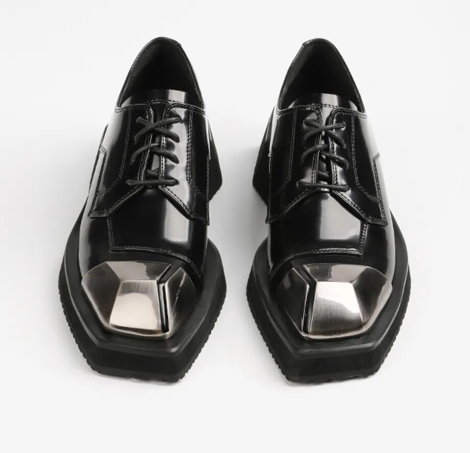 come4buy.com-Mocasines negros Zapatos de cuña con plataforma gótica punk
