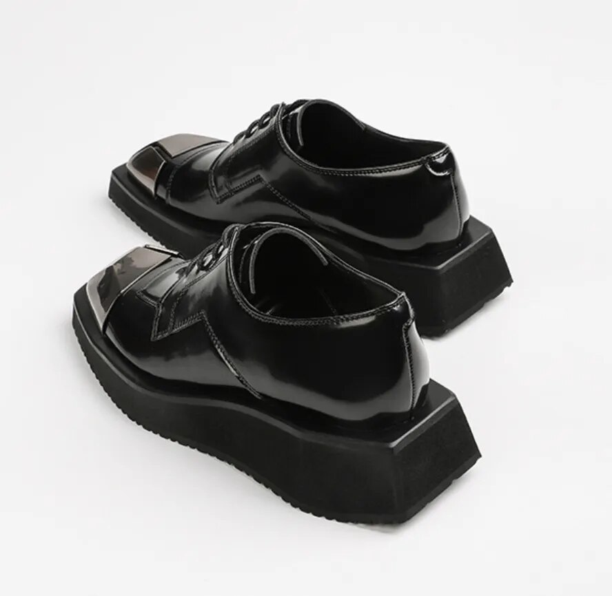 come4buy.com-Mocassins pretos, sapatos de cunha com plataforma gótica punk legal