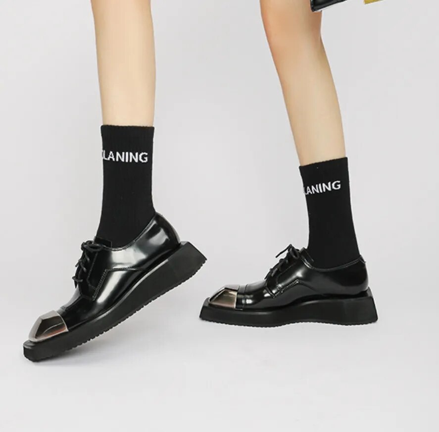 come4buy.com-Black Loafers Cool punkové gotické topánky na platforme na kline