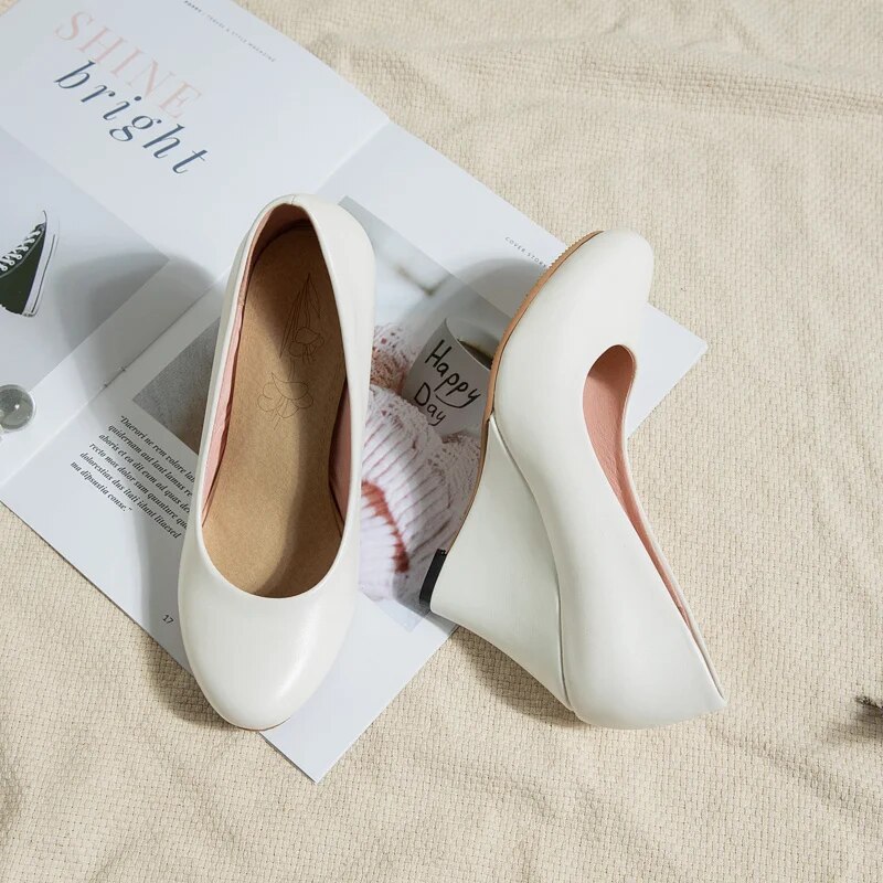 come4buy.com-Elegant Wedge Heels Spring Casual White Pumps អាក្រាតកាយ