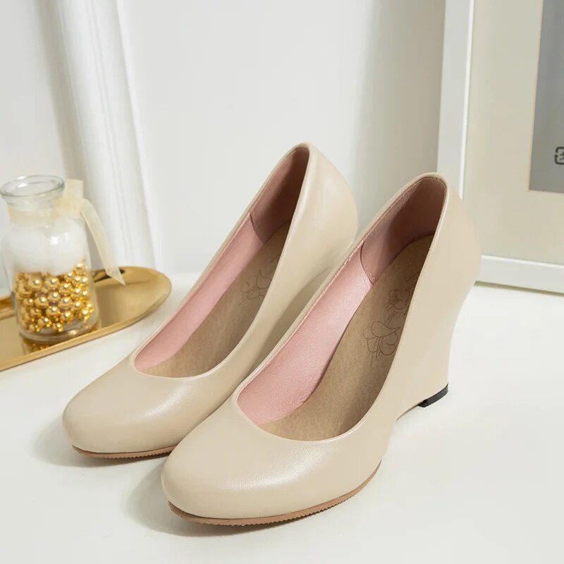come4buy.com-Κομψές Wedge Heels Spring Casual White Nude Pumps