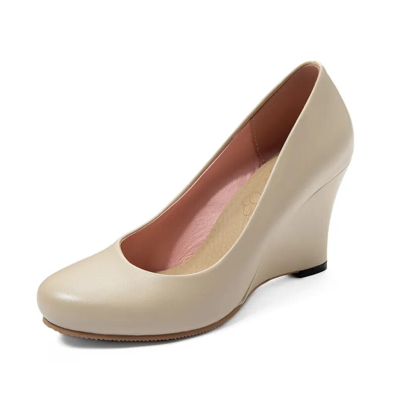 come4buy.com-Elegantes tacones de cuña Primavera Casual Zapatos de tacón nude blancos